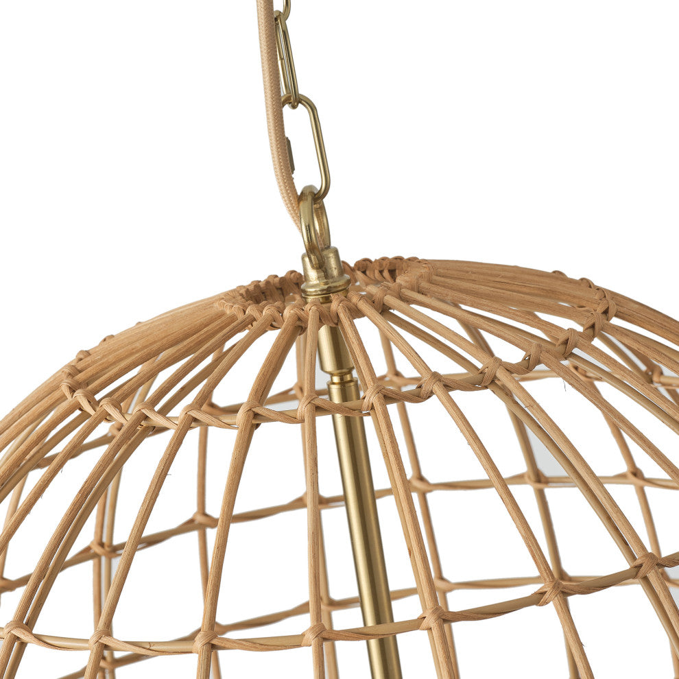 4-Light Hand-Woven Rattan Pendant Light for Kitchen Island
