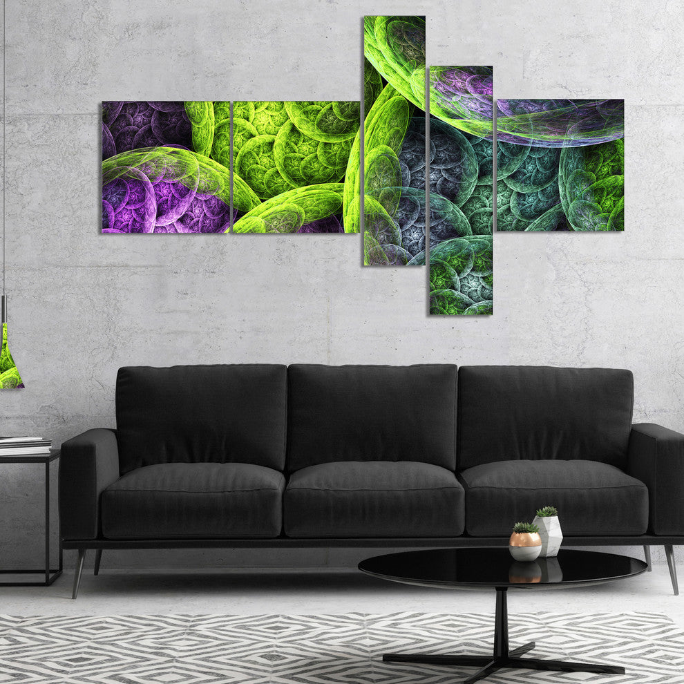 Green Pink Colorful Clouds, Abstract Canvas Art Print, 60"x32", 5 panels
