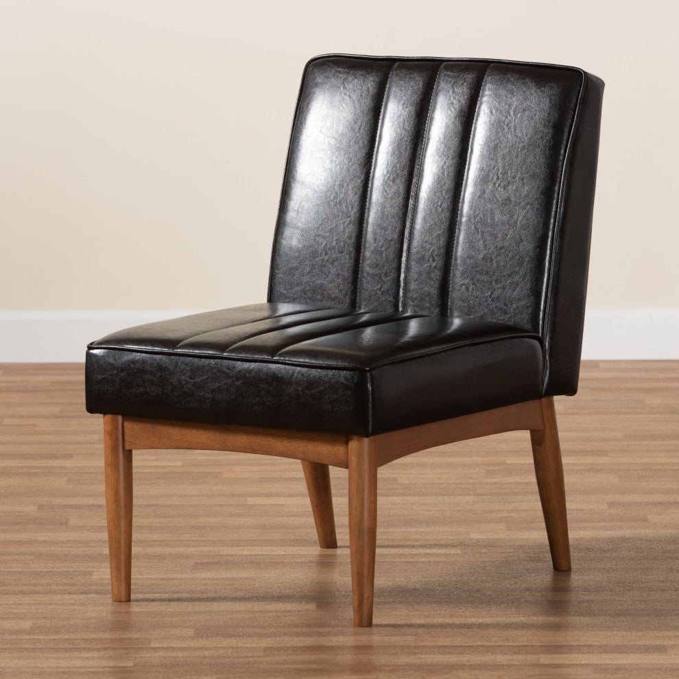 Daymond Modern Dark Brown Faux Leather Walnut Brown Finished Wood Dining Chair