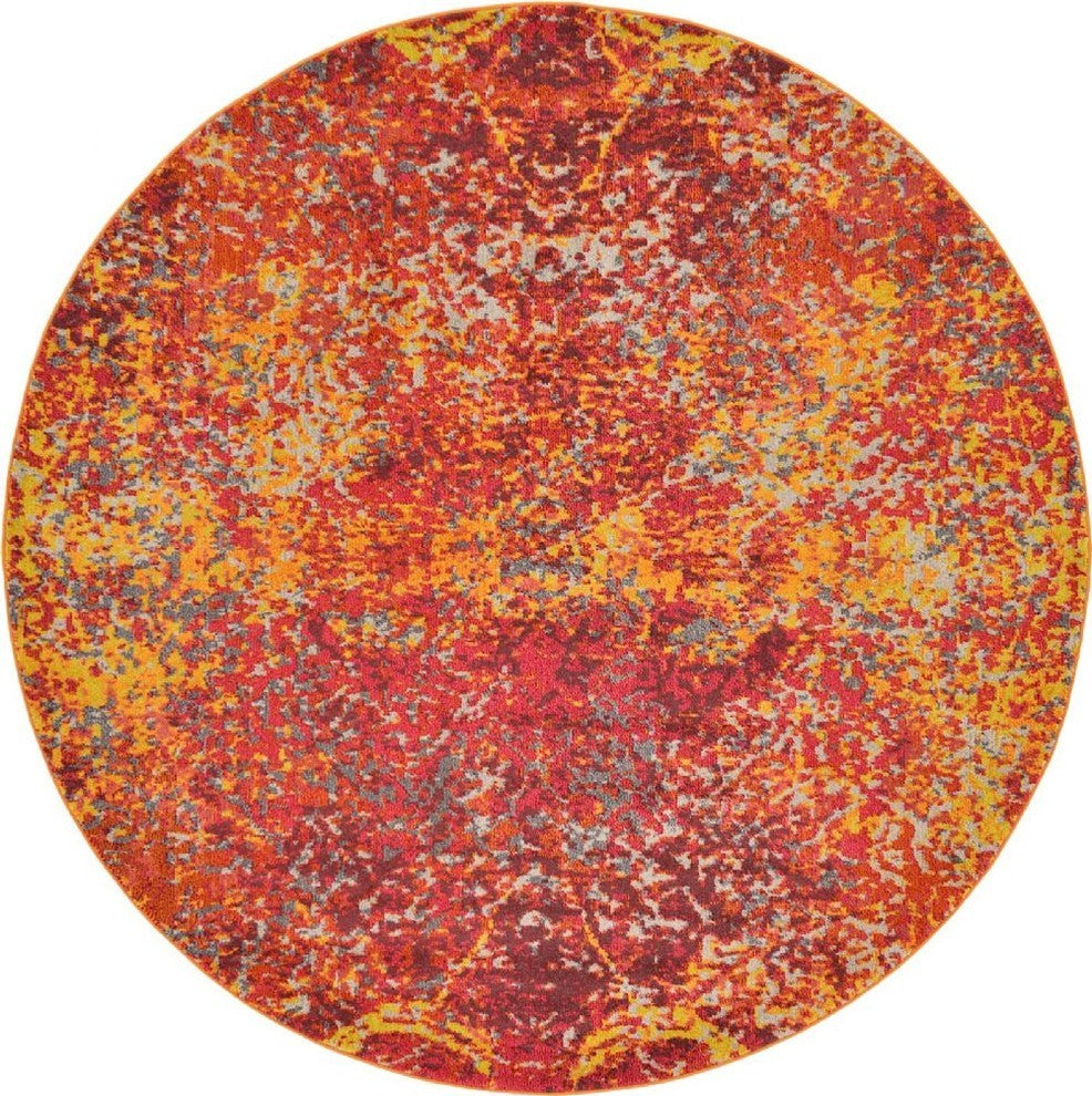 Contemporary Estelle 8' Round Fiery Area Rug
