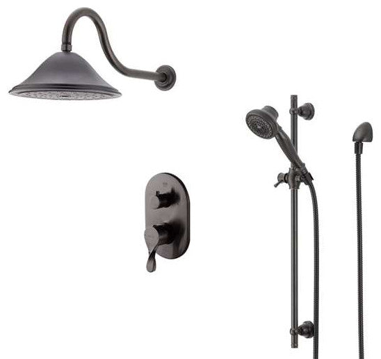 Bravat Wall Mounted Round Shower Set, Valve Mixer 3-Way Concealed, Rubbed Bronze