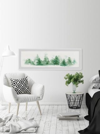 "Hazy Pine Forest" Framed Painting Print, 30x10