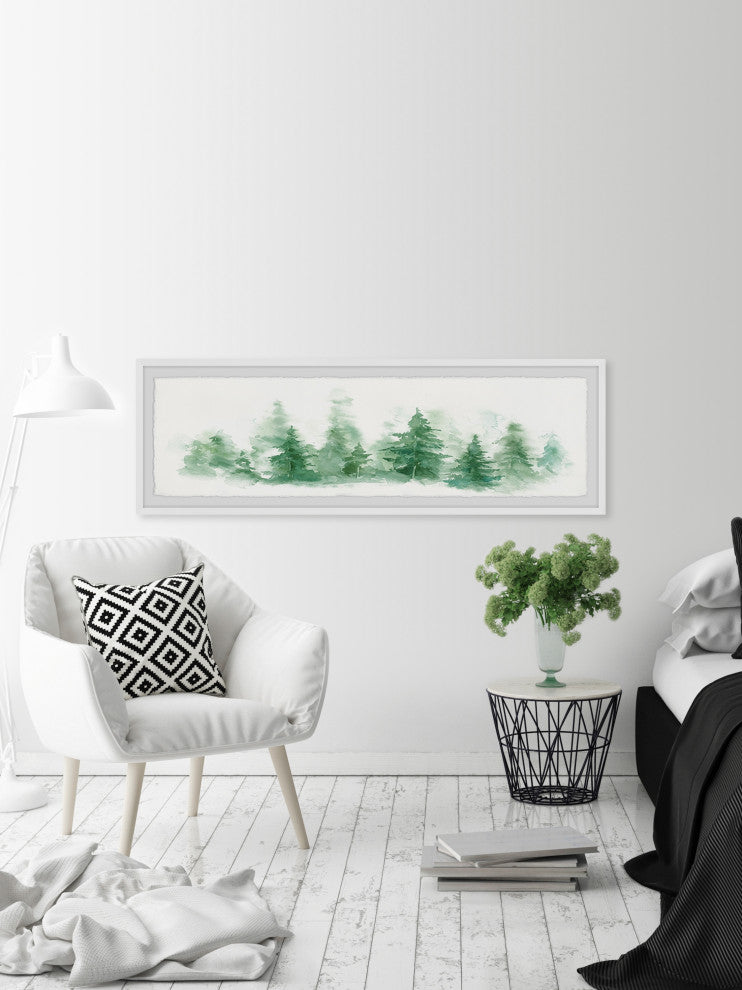 "Hazy Pine Forest" Framed Painting Print, 30x10