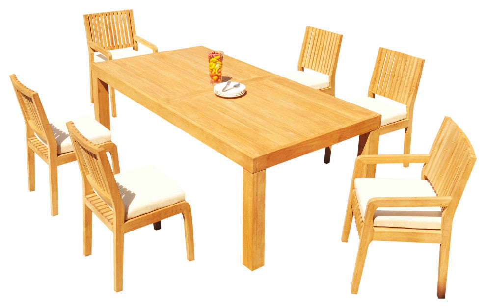 7-Piece Outdoor Teak Patio Dining Set: 86" Rectangle Table, 6 Maldives Chairs