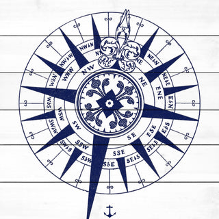 "Blue Compass" Painting Print on White Wood