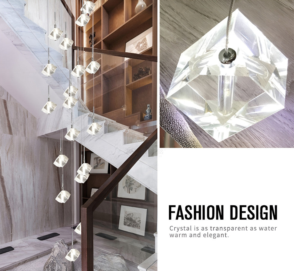 Nice | Crystal Staircase Chrome Chandelier, L36