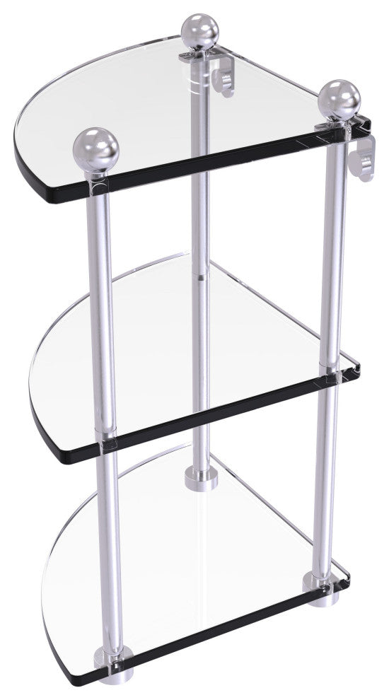 Three-Tier Corner Glass Shelf, Satin Chrome