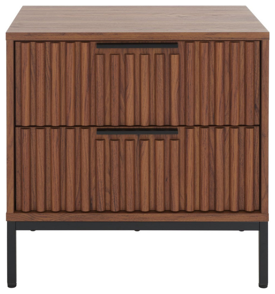 Safavieh Lylia 2 Drawer Nightstand, Walnut/Black