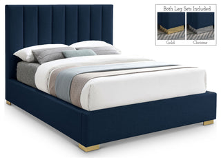 Pierce Linen Textured Fabric Upholstered Bed, Navy, Queen
