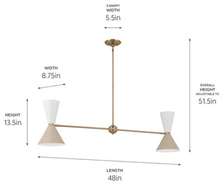 Phix 4 Light Chandelier Linear, Single, Champagne Bronze and Greige