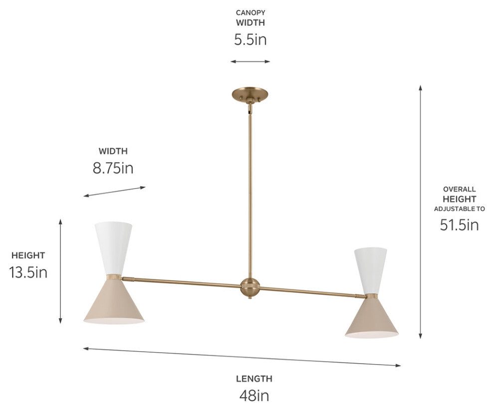 Phix 4 Light Chandelier Linear, Single, Champagne Bronze and Greige