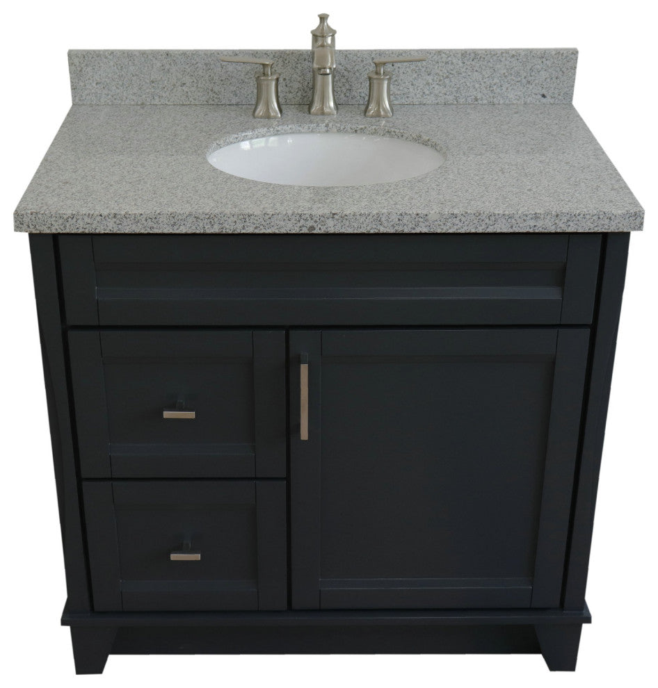 37" Single Sink Vanity, Dark Gray Finish With Gray Granite