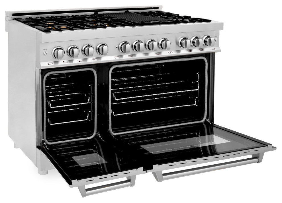ZLINE 48" Dual Fuel Range, Stainless Steel With Brass Burners RA-BR-48