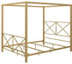 Elegant Full Canopy Bed with Metal Frame and Unique X-Detail Headboard, Gold