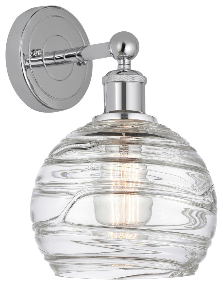 Athens Deco Swirl 1 Light Wall Sconce, Polished Chrome, Clear Deco Swirl Glass