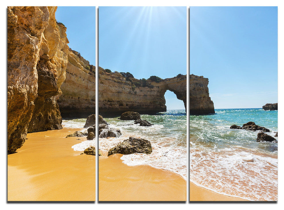"Wide Portugal Beach With White Waters" Beach Metal Wall Art, 3 Panels, 36"x28"
