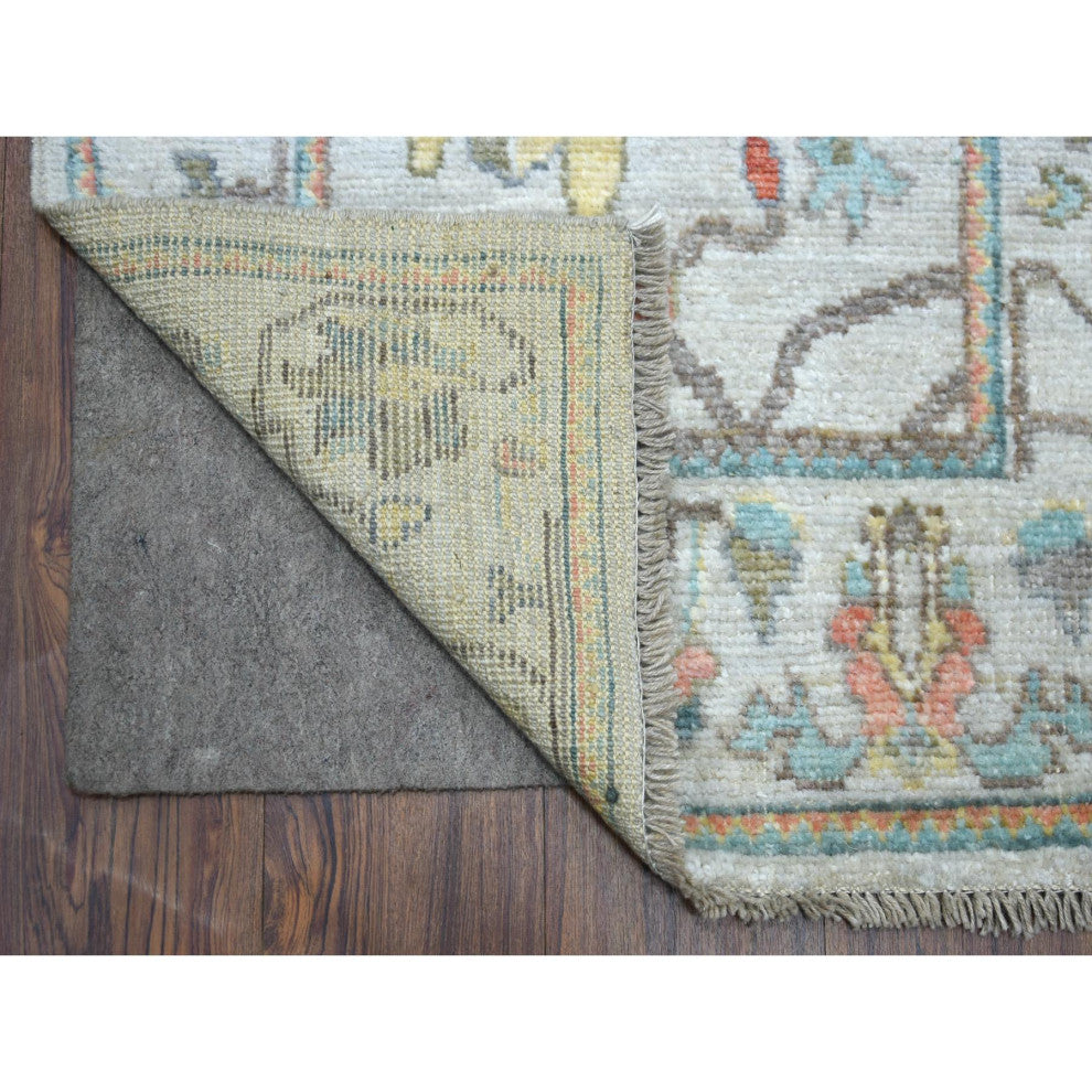 Silver Gray Pure Wool Hand Knotted Afghan Angora Ushak XL Runner Rug, 2'6"x16'1"