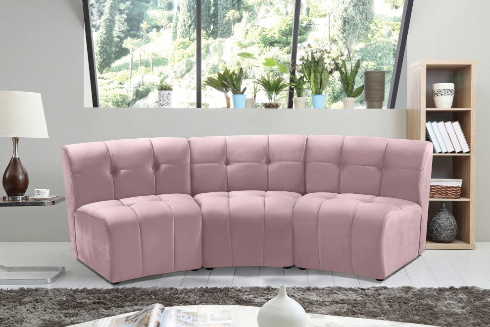 Limitless Velvet Upholstered 3-Piece Modular Sectional, Pink