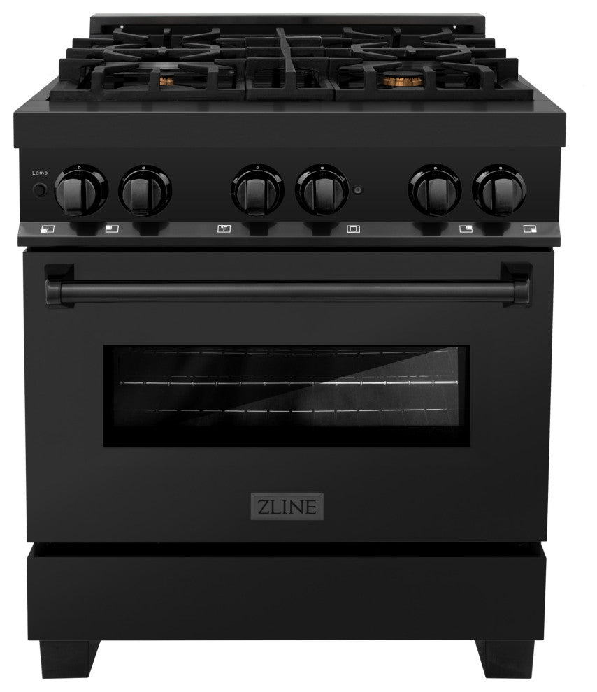 ZLINE 30" Dual Fuel Range, Black Stainless Steel With Brass Burners RAB-BR-30