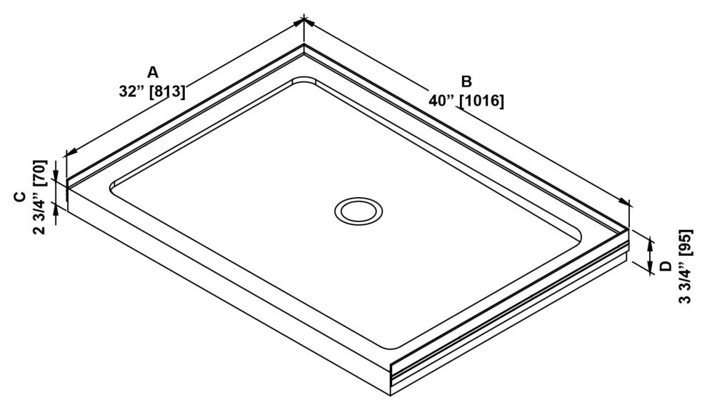 Ove Decors Erika Shower Base Rectangle, White, 40"x32", Center Drain