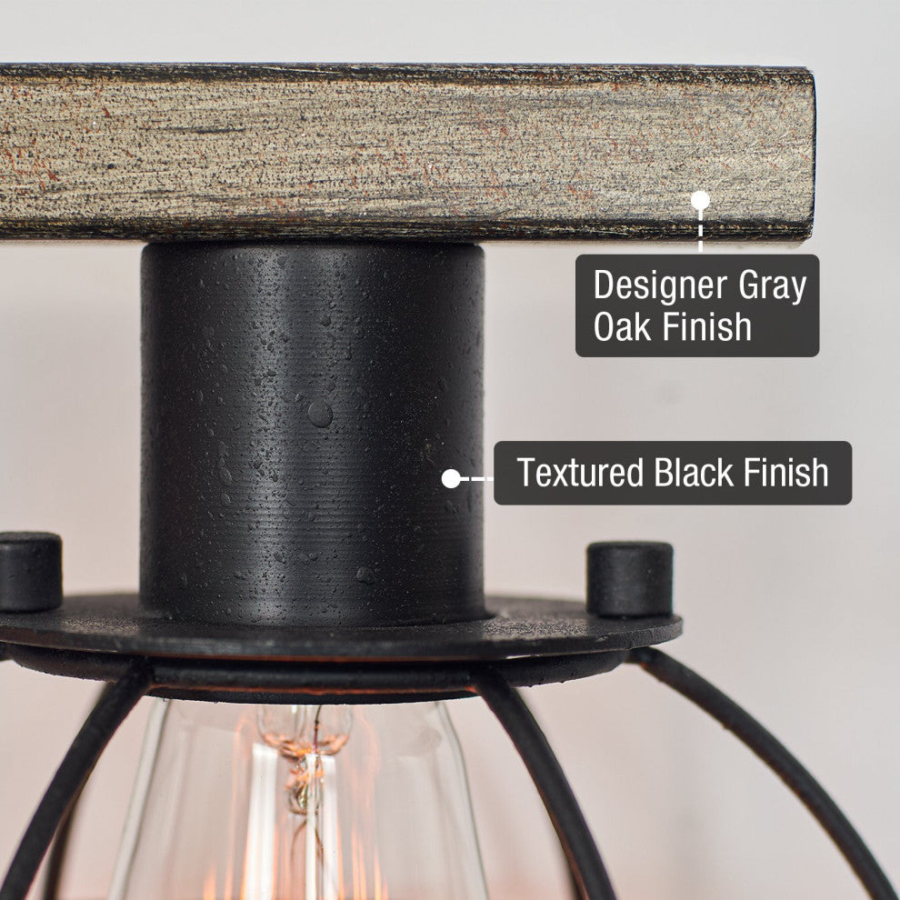 Kira Home Nash 24" Farmhouse / Bathroom Light, Orb Cage Shades, Reclaimed Oak