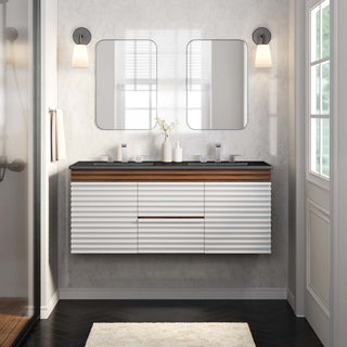 Render 48" Wall-Mount Bathroom Vanity, White Walnut Black