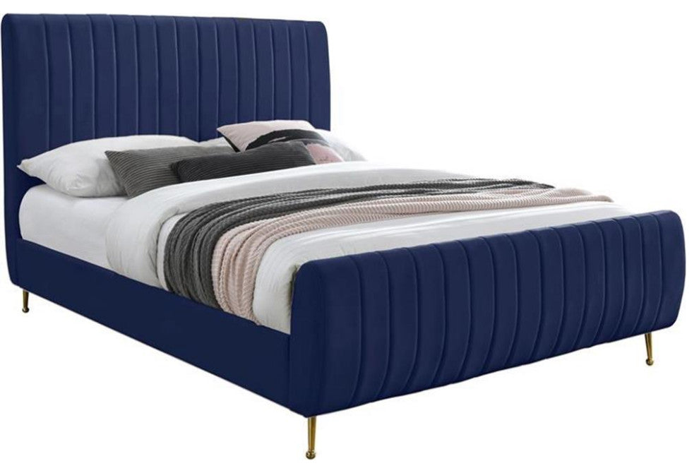 Maklaine Modern 49'H x 57'W x 86.8'D Contemporary Navy Velvet Full Bed