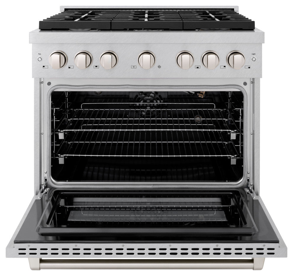 ZLINE 36" Freestanding Gas Range, DuraSnow Steel With Brass Burners SGRS-BR-36