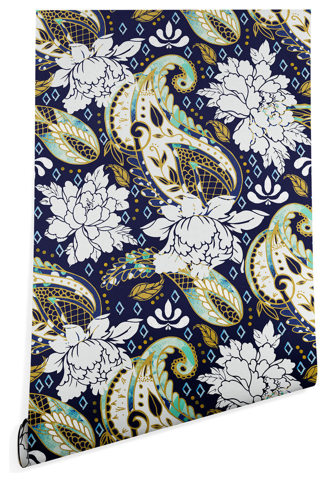 Deny Designs Marta Barragan Camarasa Paisley Bloom Wallpaper, Blue, 2'x4'