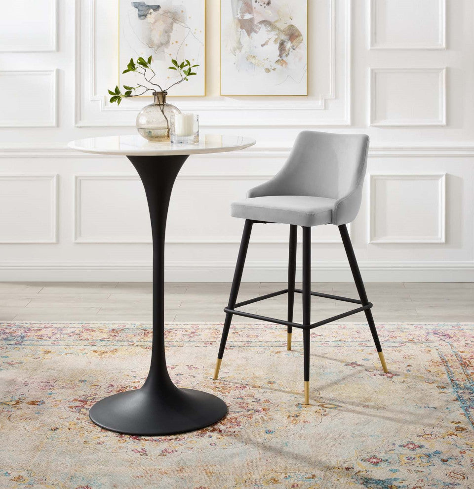 Bar Stool Chair Barstool, Velvet, Gray, Modern, Bar Cafe Bistro Restaurant