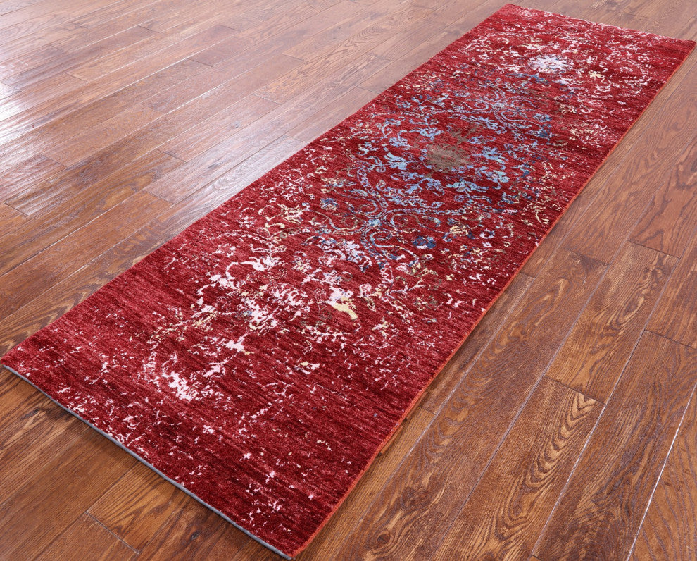 2' 5" X 8' Runner Modern Wool and Silk Handmade Rug Q6307