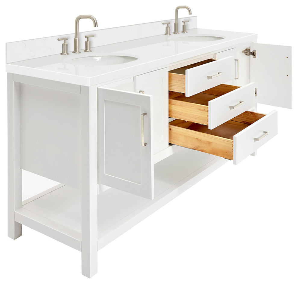 Ariel Magnolia 36"  Double Oval Sinks Vanity, Carrara Quartz