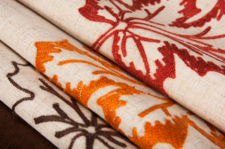 Rustic Autumn Embroidered Fall Table Runner, Natural, 16"x36"