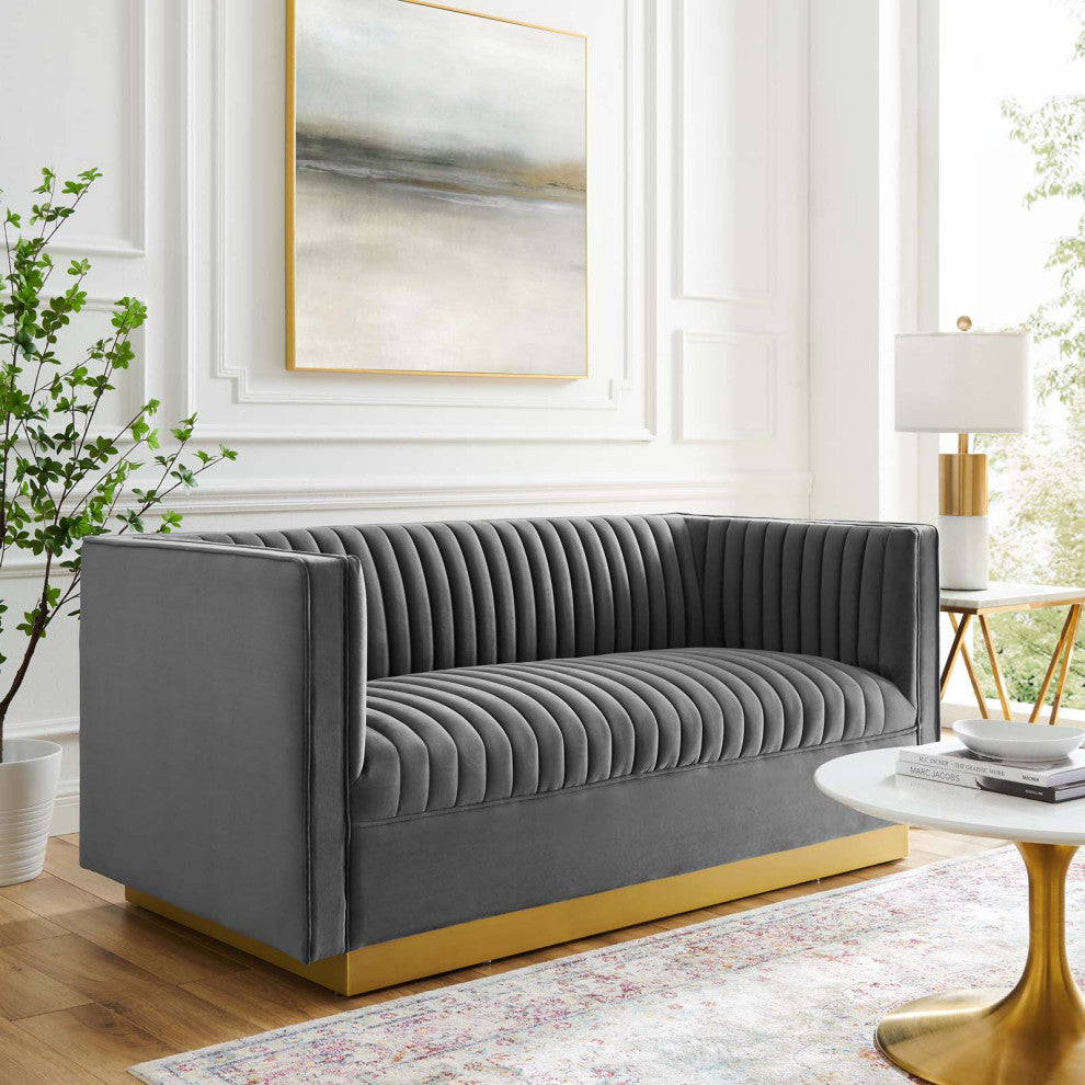 Sanguine Vertical Channel Tufted Performance Velvet Loveseat EEI-4530-GRY