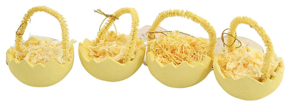 Holiday Cracked Egg Ornaments Set/4 Tree Ornament Nested Grass Ready To Hang
