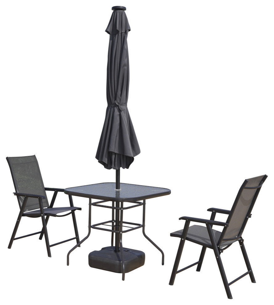 LeisureMod Sierra Modern 9'' Market Patio Umbrella With Solar Powerd LED, Gray