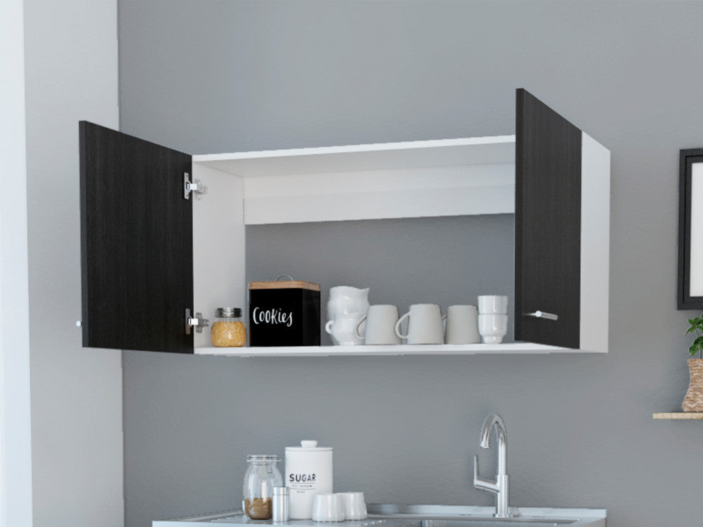 Oklahoma Wall Cabinet with 2 Doors and Metal Handles, Black/White