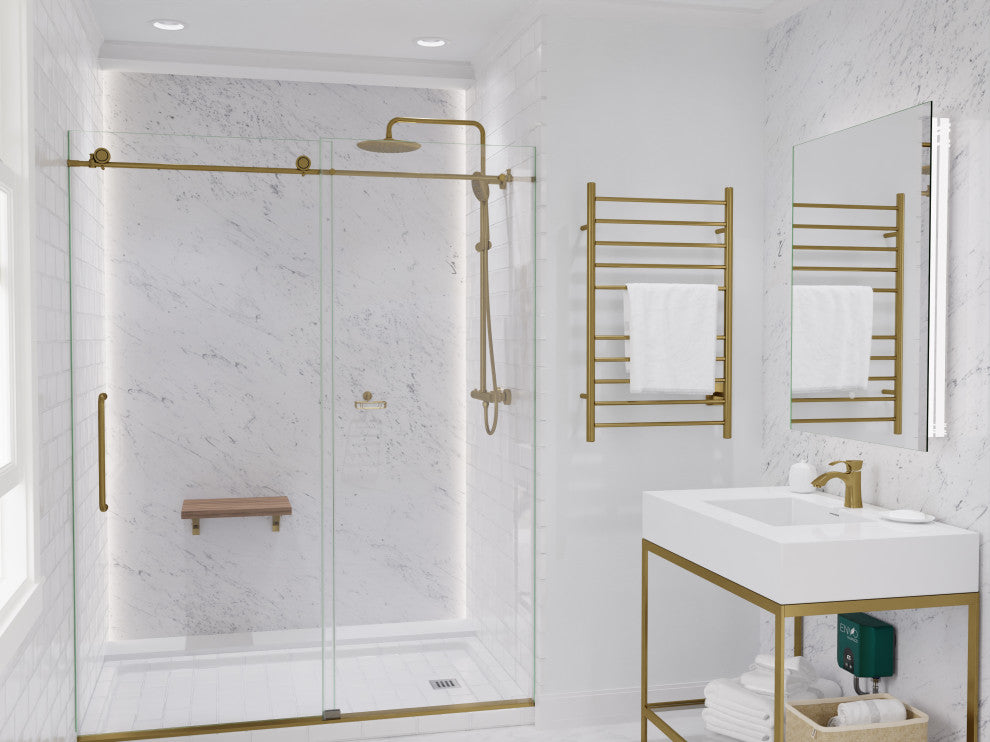 Heavy Rainfall Stainless Steel Shower Bar with Hand Sprayer, Brushed Gold
