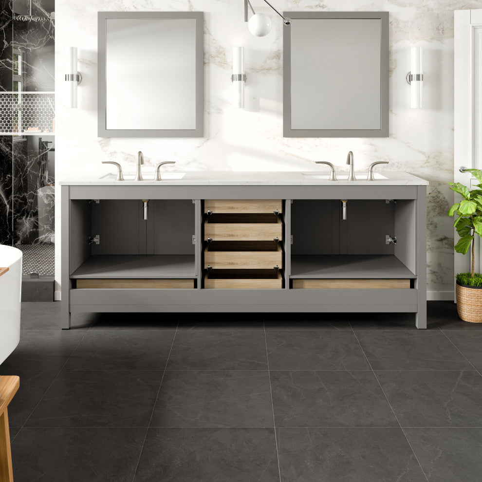 Aberdeen 84" Gray Double Sink, Quartz Top