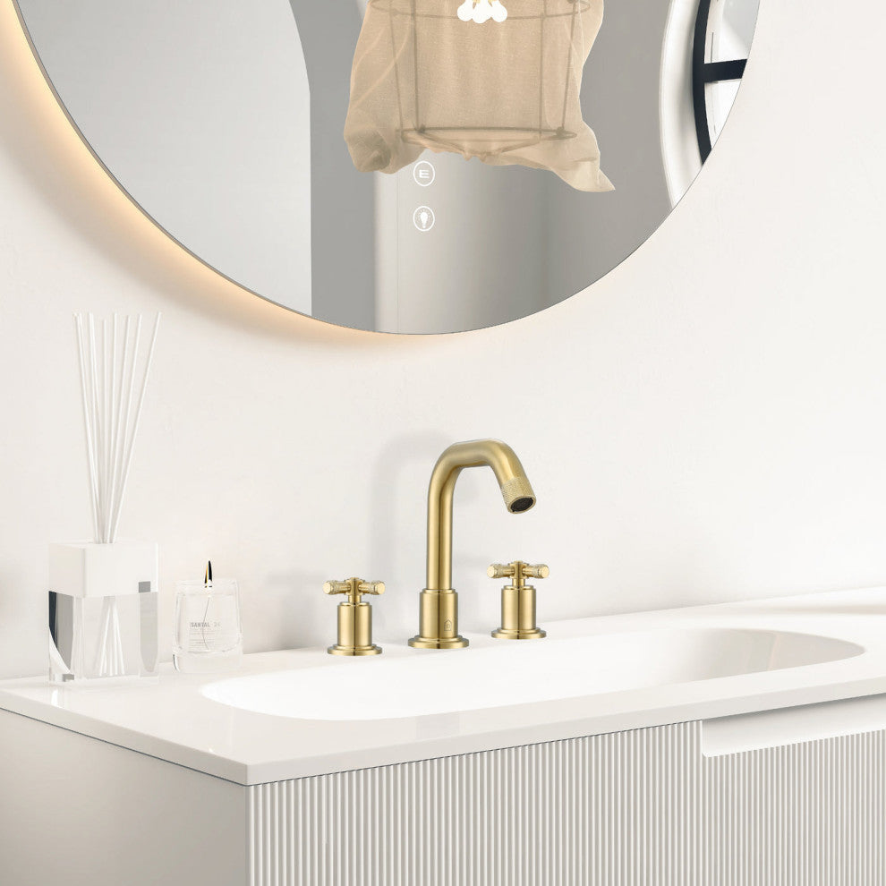 Uomo Widespread Cross Handle 3-Hole Bathroom Faucet in Brushed Champagne Gold