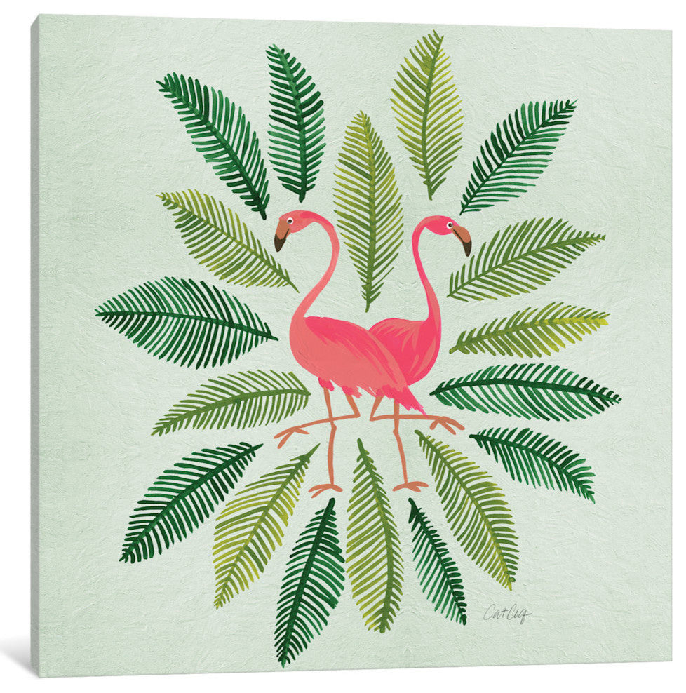 "Flamingos Green Artprint" by Cat Coquillette, 37x37x1.5