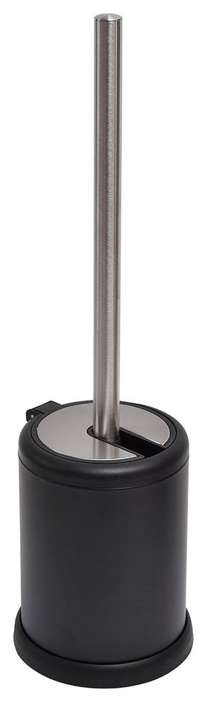 Toilet Brush Set with Stainless Steel Handle, Folding Lid and Removable Insert, Black
