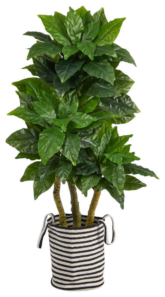 5' Bird Nest Artificial Tree in Handmade Black and White Planter UV Resistant