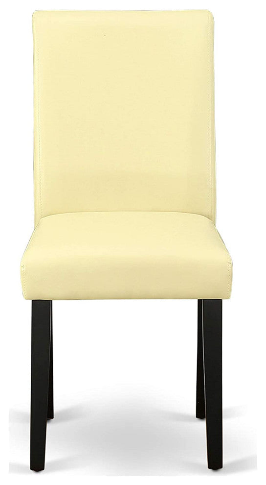 7 Pieces Dining Set, Black Rectangular Table and Eggnog Pu Leather Padded Chairs