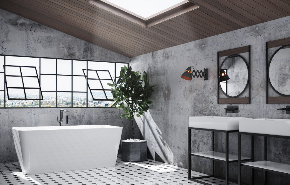 Malibu Bandon Rectangle Soaking Bathtub 59x32x24 Glossy White
