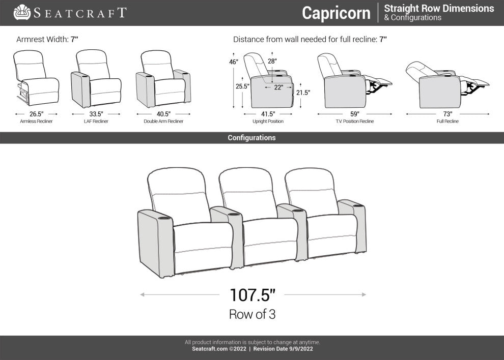Seatcraft Capricorn Home Theater Seating, Brown, Row of 3