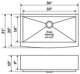 36"x21" Farmhouse Apron Single Bowl Kitchen Sink 10" Deep