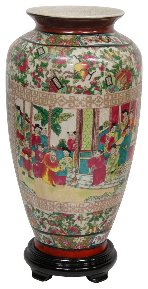 14" Rose Medallion Porcelain Tung Chi Vase