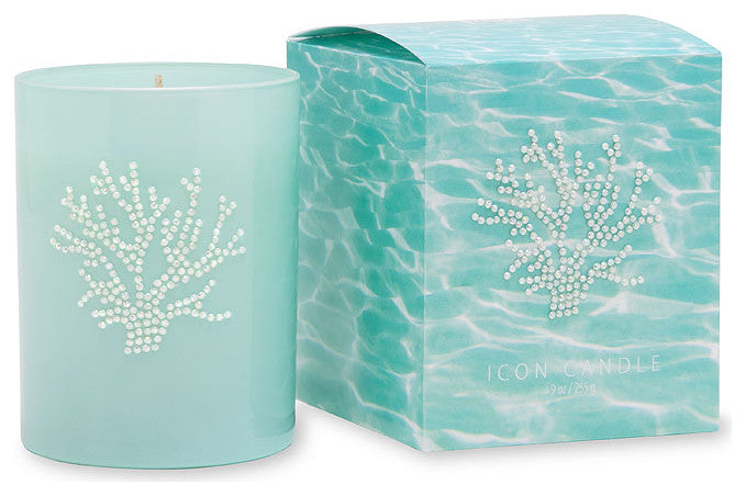 Blue Glass Icon Candle, Coral