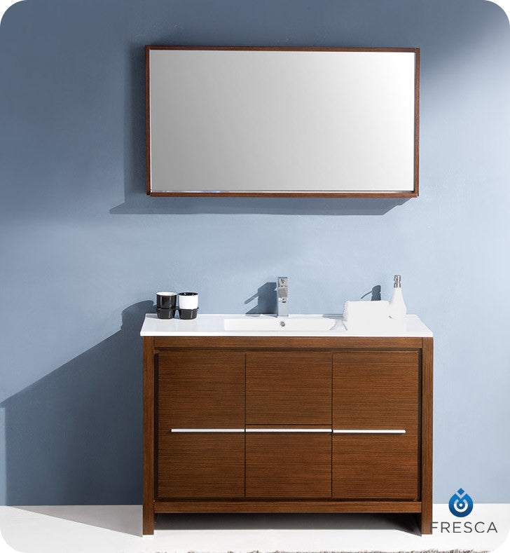 Allier 48" Wenge Brown Modern Bathroom Vanity With Mirror, Faucet, FFT9151BN